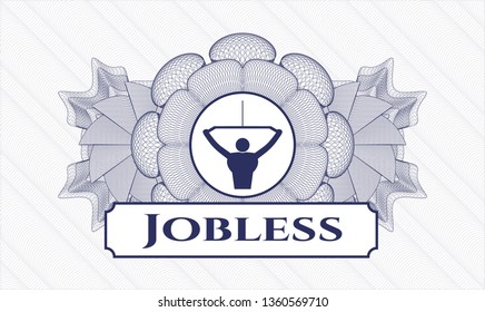 Blue abstract linear rosette with lat pull down, exercise icon and Jobless text inside