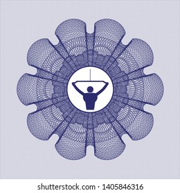 Blue abstract linear rosette with lat pull down, exercise icon inside