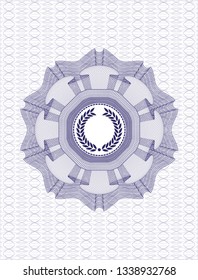 Blue abstract linear rosette with laurel wreath icon inside