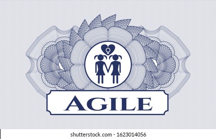 Blue abstract linear rosette with lesbian love icon and Agile text inside