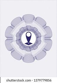 Blue abstract linear rosette with map pointer icon inside