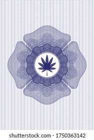 Blue abstract linear rosette. with marijuana leaf, weed icon inside