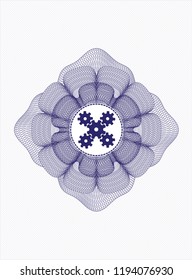 Blue abstract linear rosette with mechanism icon inside