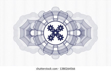 Blue abstract linear rosette with mechanism icon inside