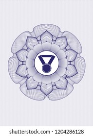 Blue abstract linear rosette with medal icon inside
