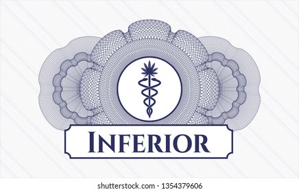 Blue abstract linear rosette with medical marijuana icon and Inferior text inside