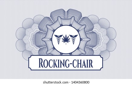 Blue abstract linear rosette with medicinal weed icon and Rocking-chair text inside