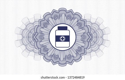 Blue abstract linear rosette with medicine bottle icon inside