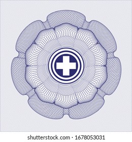 Blaue abstrakte lineare Rosette mit Medizinsymbol