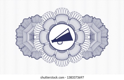Blue abstract linear rosette with megaphone icon inside