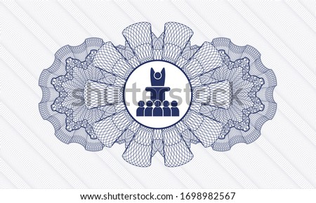 Blue abstract linear rosette with motivational speech icon inside