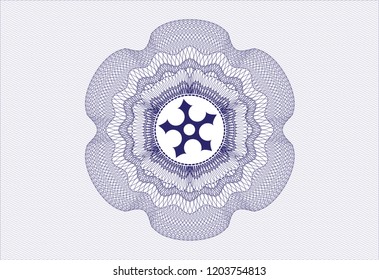 Blue abstract linear rosette with ninja star icon inside