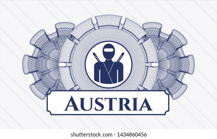 Blue abstract linear rosette with ninja icon and Austria text inside