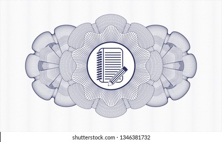 Blue abstract linear rosette with notebook with pencil icon inside