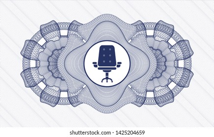 Blue abstract linear rosette with office chair icon inside