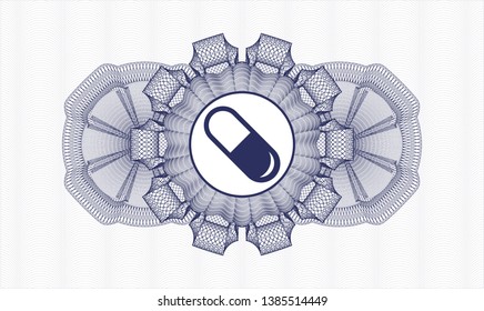 Blue abstract linear rosette with pill icon inside