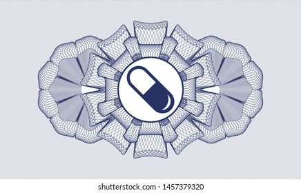 Blue abstract linear rosette with pill icon inside