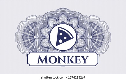Blue abstract linear rosette with pizza slice icon and Monkey text inside