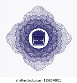 Blue abstract linear rosette with popcorn icon inside