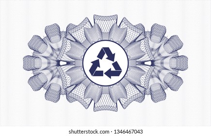 Blue abstract linear rosette with recycle icon inside
