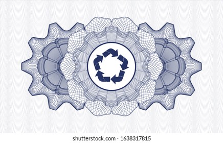 Blue abstract linear rosette with recycle icon inside