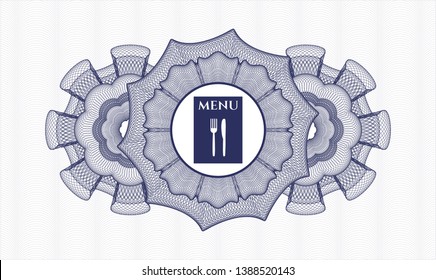 Blue abstract linear rosette with restaurant menu icon inside