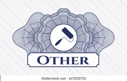 Blaue abstrakte lineare Rosette mit Rollpinselsymbol und anderer Text innerhalb