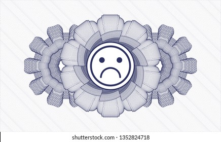 Blue abstract linear rosette with sad face icon inside
