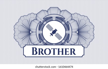 Blue abstract linear rosette with satelite icon and Brother text inside