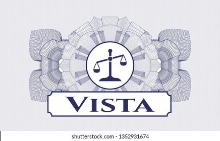 Blue abstract linear rosette with scale icon and Vista text inside