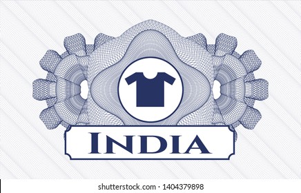 Blue abstract linear rosette with shirt icon and India text inside