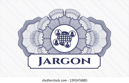 Blue abstract linear rosette with social network icon and Jargon text inside