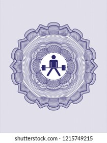 Blue abstract linear rosette with sumo deadlift icon inside