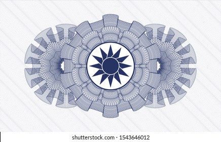 Blue abstract linear rosette with sun icon inside