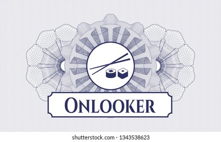 Blue abstract linear rosette with sushi icon and Onlooker text inside