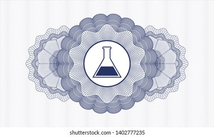 Blue abstract linear rosette with test tube icon inside