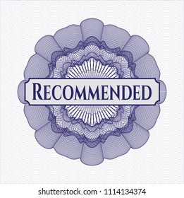 Blue abstract linear rosette with text Recommended inside