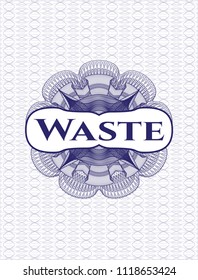 Blue abstract linear rosette with text Waste inside