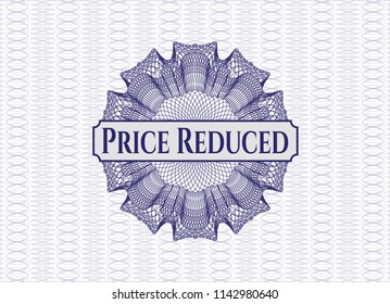 Blue abstract linear rosette with text Price Reduced inside