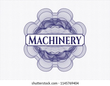 Blue abstract linear rosette with text Machinery inside