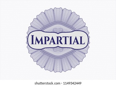 Blue abstract linear rosette with text Impartial inside