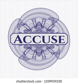 Blue abstract linear rosette with text Accuse inside