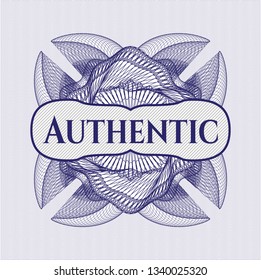 Blue abstract linear rosette with text Authentic inside