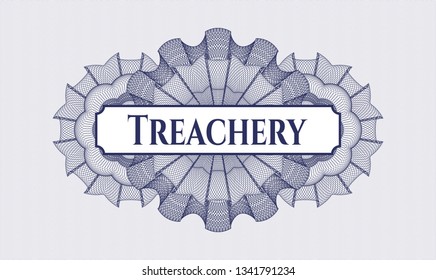 Blue abstract linear rosette with text Treachery inside