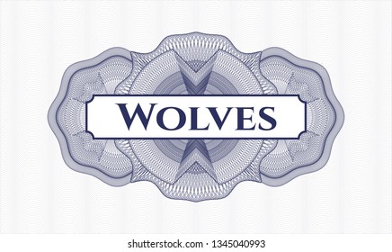 Blue abstract linear rosette with text Wolves inside