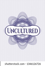 Blue abstract linear rosette with text Uncultured inside