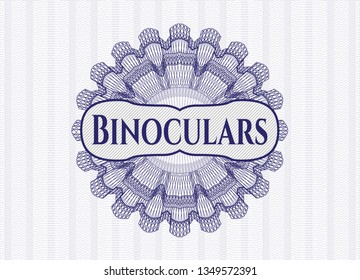 Blue abstract linear rosette with text Binoculars inside