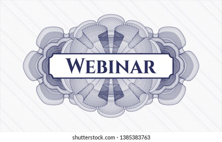 Blue abstract linear rosette with text Webinar inside