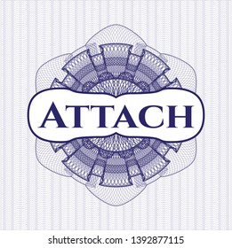Blue abstract linear rosette with text Attach inside