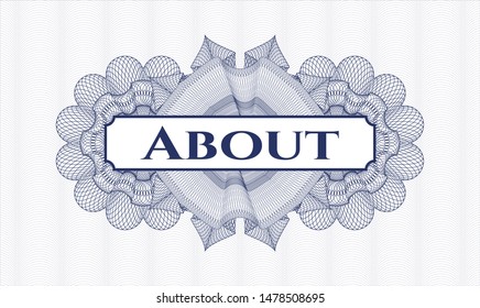 Blue abstract linear rosette with text About inside
